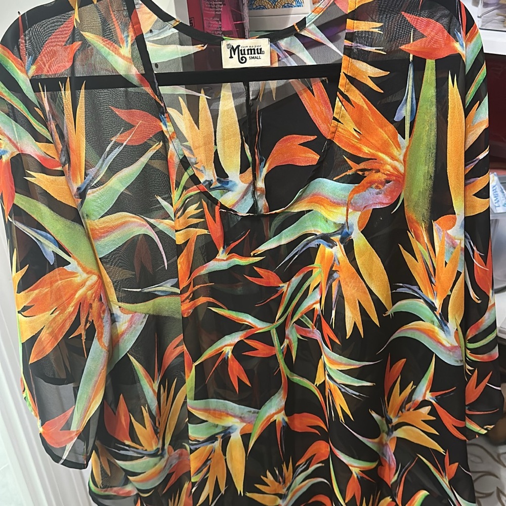 Show Me Your MuMu Tropical Sheer Blouse - Black and Orange